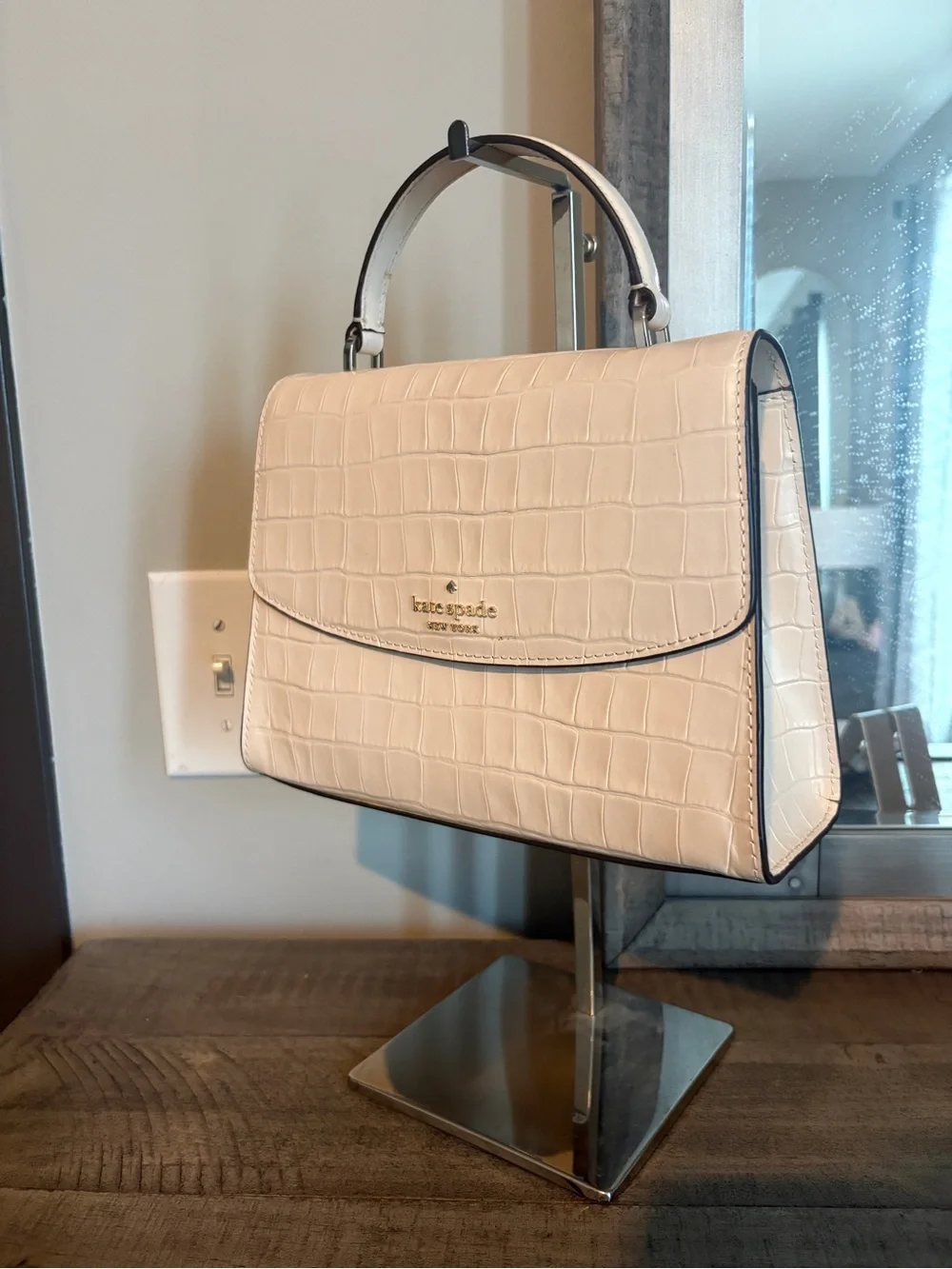 kate spade Cream Croc-Embossed Top Handle Satchel with Wallet